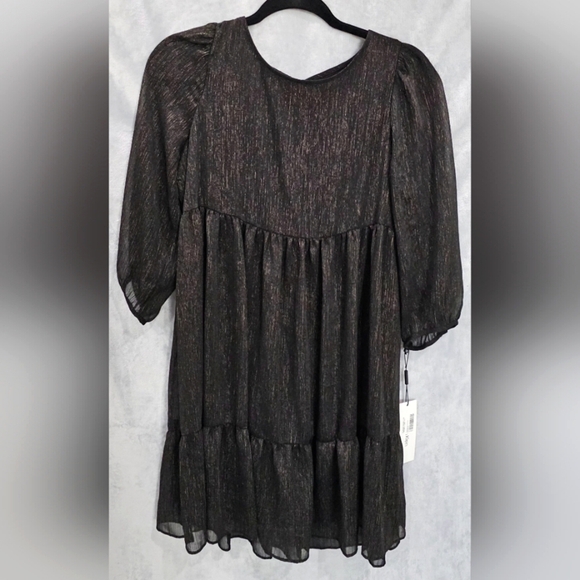 Calvin Klein Women's Empire Waist Chiffon Shift Dress Black  New With Tags - Picture 2 of 11